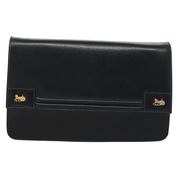 CELINE Chain Hand Bag Leather Navy Gold - Picture 2 of 12